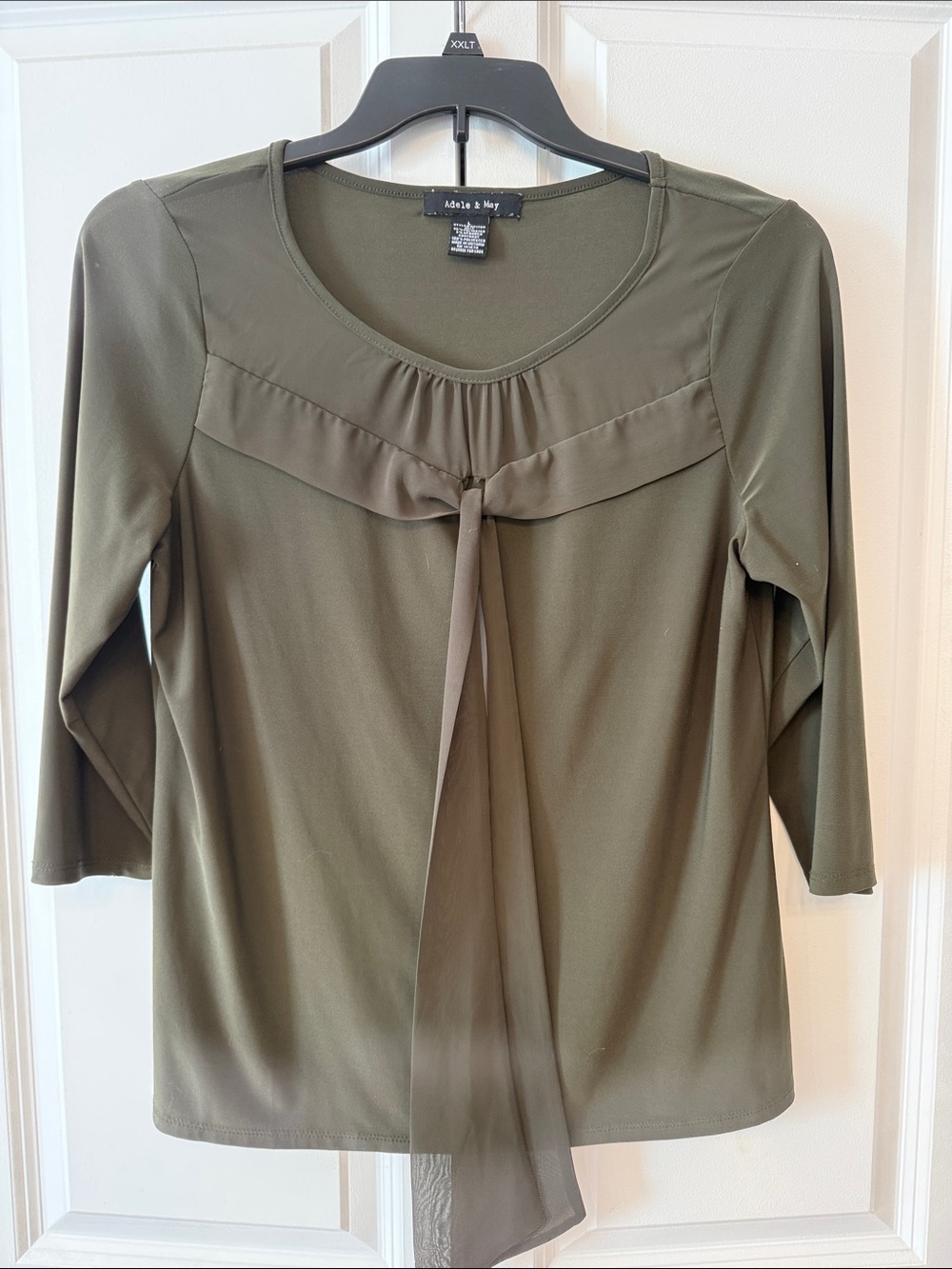 Adri & Roy Olive Tie-Front Scoop Neck Blouse